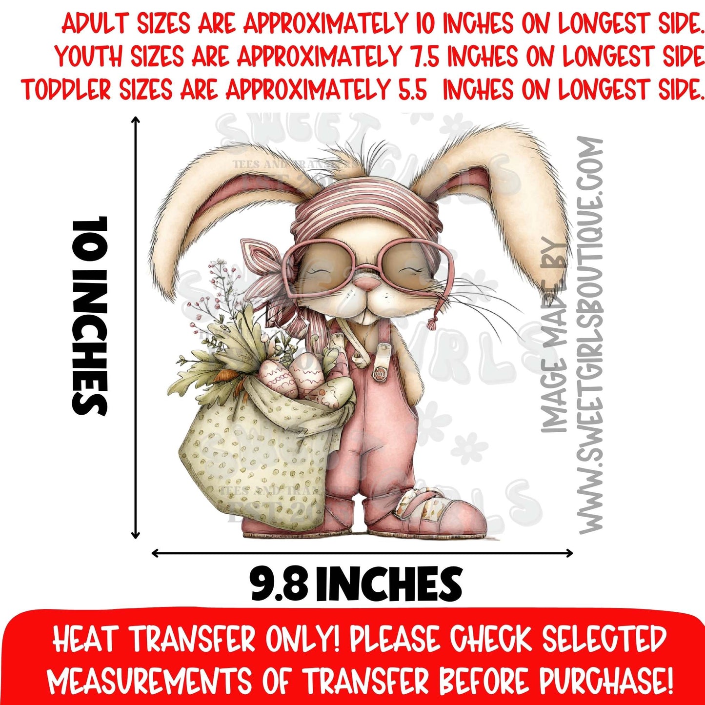 VINTAGE EASTER BUNNY WITH BAG HEAT TRANSFER NOT A SHIRT DTF PRINT