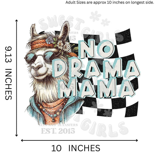 No Drama Mama Llama DTF Transfer – Boho Peaceful Mom Design – Iron-On Printable for Shirts, Gifts, and More