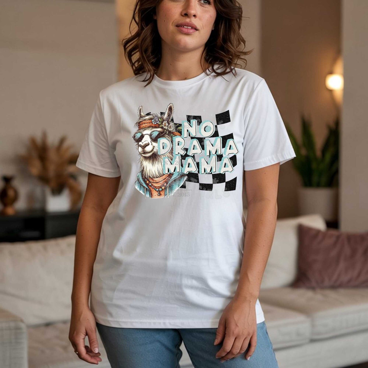 No Drama Mama Llama DTF Transfer – Boho Peaceful Mom Design – Iron-On Printable for Shirts, Gifts, and More