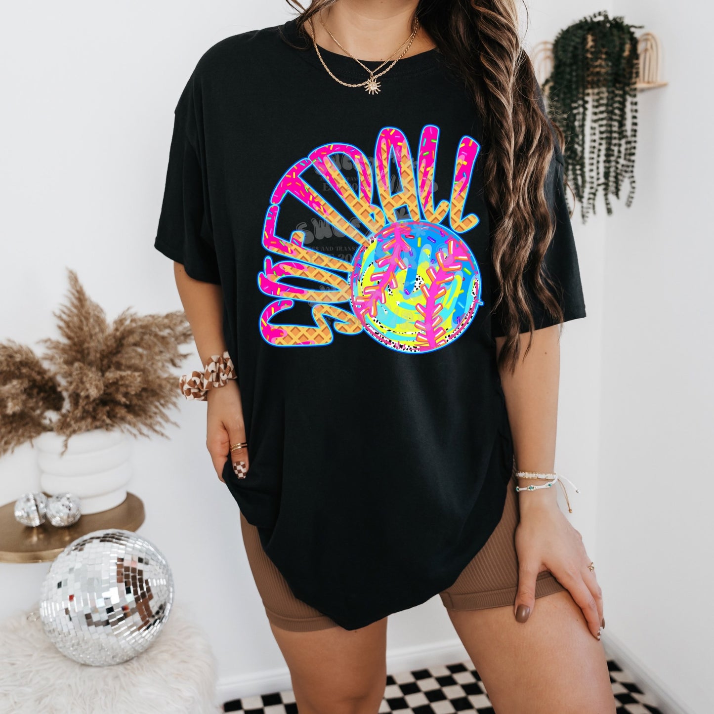 Colorful Softball DTF Transfer – Ready to Press HEAT TRANSFER with Sprinkles, Neon Summer Vibes, Direct to Film Iron-On for Athletes and Moms