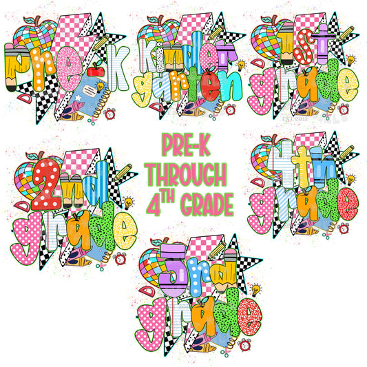 Checkered Apple Star School DTF Transfers – PreK to 4th Grade Iron-On Designs for Kids & Adults – Bright 3D Back to School Heat Transfers for DIY Shirts, Totes & Teacher Gifts