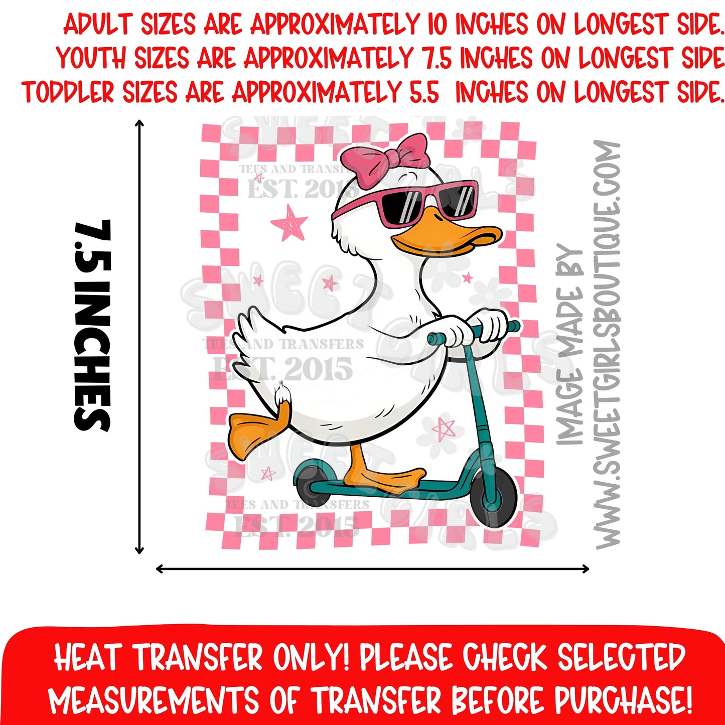 COOL DUCK SCOOTER FUNNY DUCK SUNGLASSES DTF HEAT TRANSFER NOT A SHIRT HEAT TRANSFER READY TO PRESS DTF PRINT