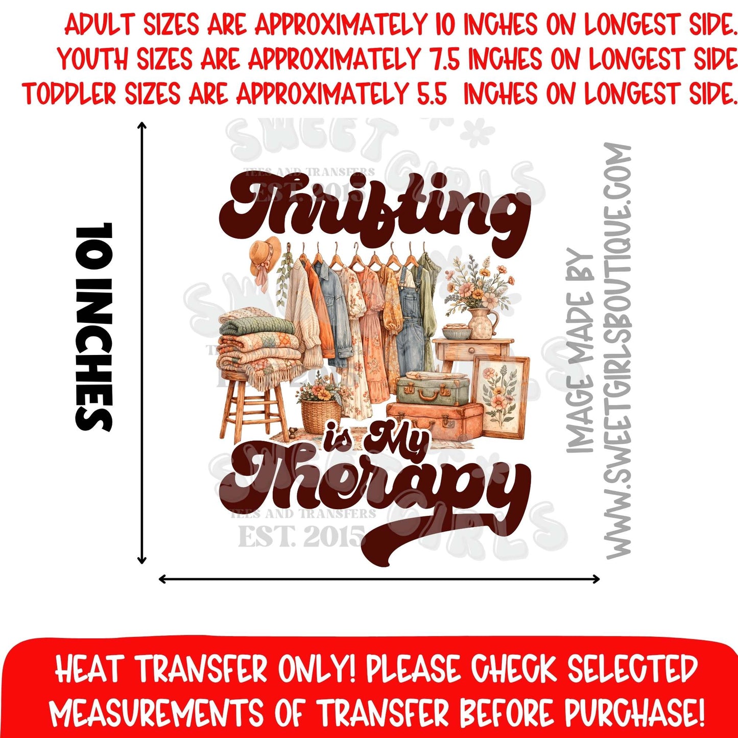 Thrifting Therapy Heat Transfer NOT A SHIRT vintage clothing rack grandma core thrift aesthetic dtf transfer
