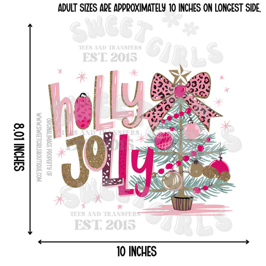 Holly Jolly Pink Tree DTF Heat Transfer – Coquette Christmas Tree with Leopard Bow – Holiday Iron-On for Sweatshirts & Tees