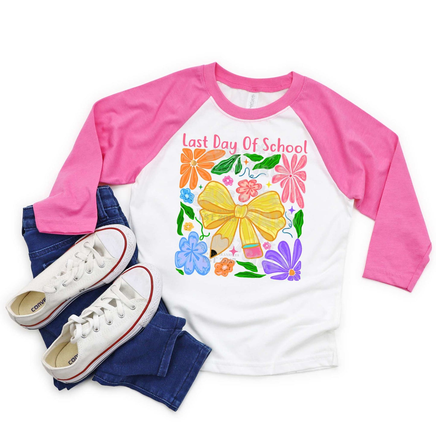 Last Day of School Floral Bow DTF Transfer – Ready to Press Iron-On Heat Transfer for Teachers & Students – Peel & Press Washable Decal for Shirts & Bags – Coquette Classroom Design – End of Year DIY Outfit – Easy to Apply – No Weeding Needed