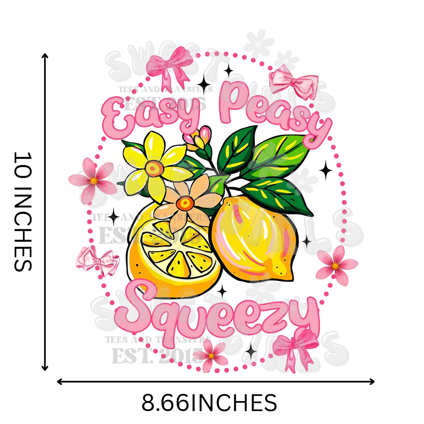 Easy Peasy Squeezy Lemon Bow DTF Transfer – Ready to Press Iron-On Heat Transfer for Shirts, Sweatshirts & Totes – Coquette Pink Yellow Floral Summer Sticker – Washable Peel & Press DIY Print for Tees – No Weeding Needed – Cute Lemonade Shirt Decal