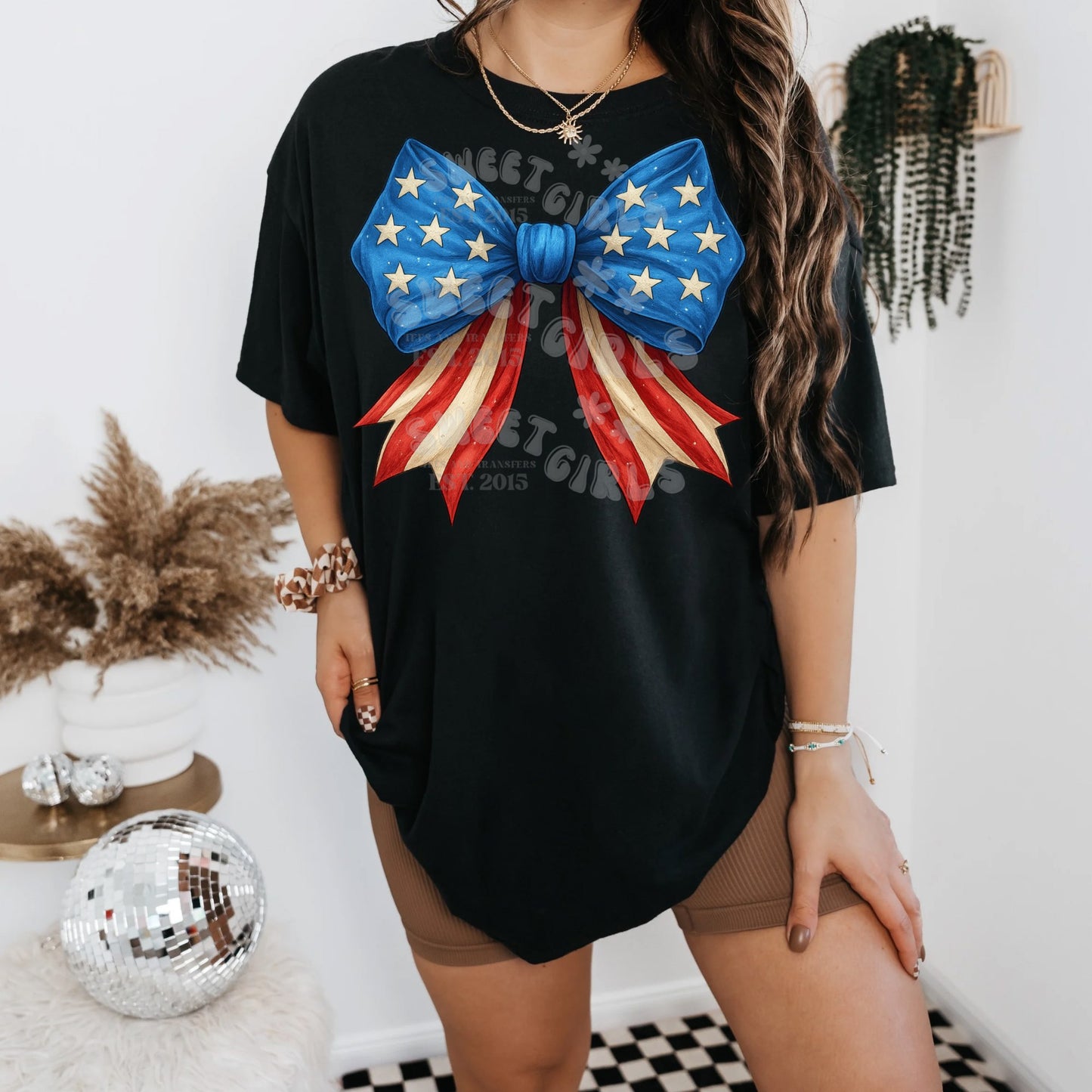 American Flag Bow Stars & Stripes DTF Transfer – Patriotic July 4th Iron-On for T-Shirts & More – Cold Peel Ready for Heat Press