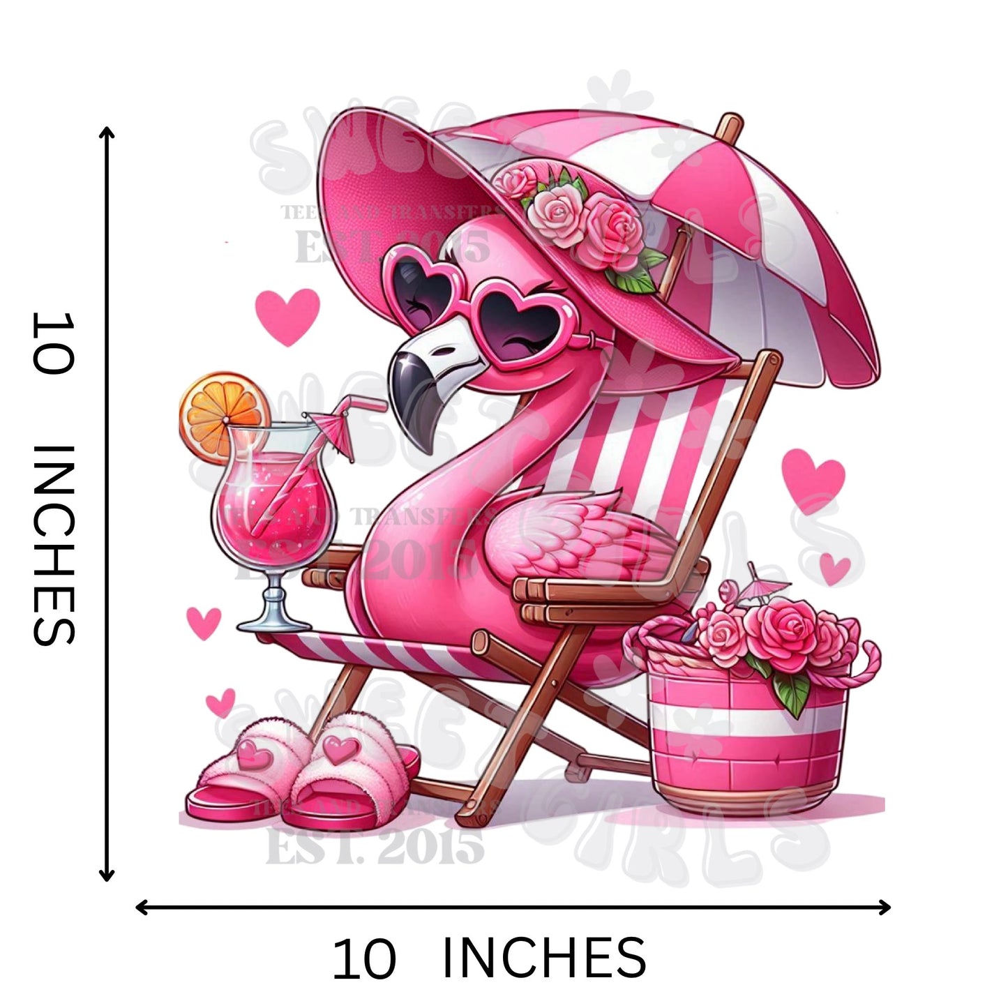 Flamingo Pink Drink Summer Chair DTF Transfer – Coquette Style Pool Day Iron-On – Heat Press for Shirts & Bags – Cold Peel Ready