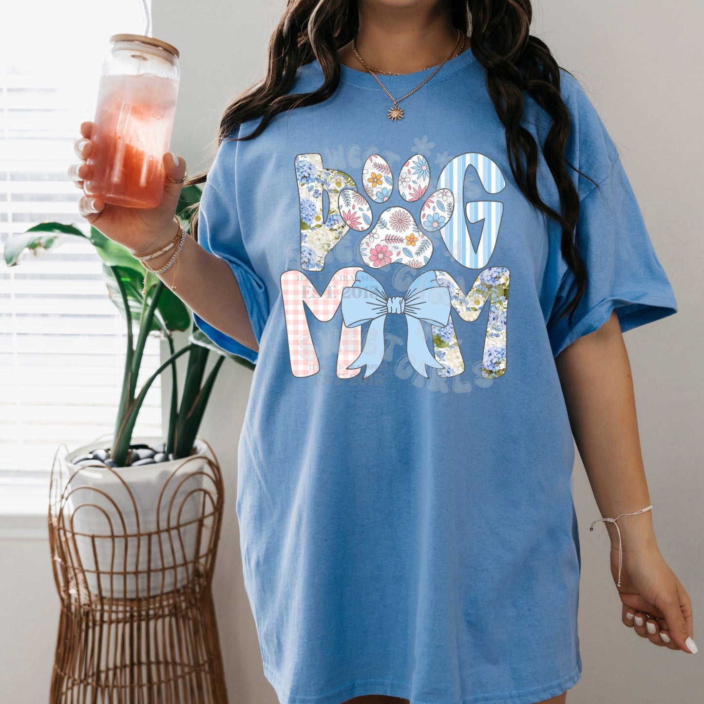 Paw Print Dog Mom Floral Bow DTF Heat Transfer – Iron-On for Shirts, Totes, Fabric – Cold Peel Durable Press – Direct to Film USA Made