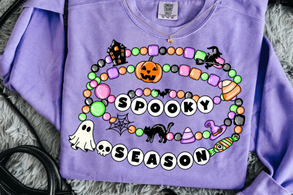 Spooky Season Beaded Bracelet Heat Transfer – Cute Halloween Candy DTF Iron-On Design