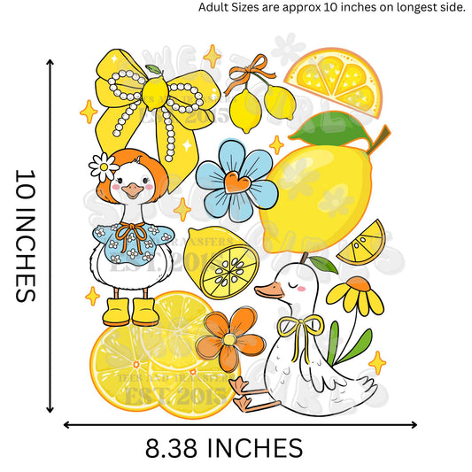 Coquette Duck Lemon DTF Transfer – Cottagecore Style Duck and Lemon Print – Direct to Film Iron-On Heat Transfer, Cold Peel, Long-Lasting Design
