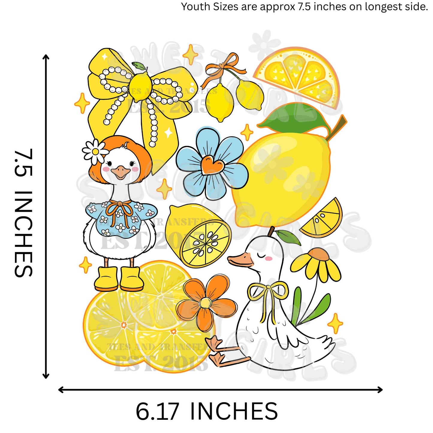 Coquette Duck Lemon DTF Transfer – Cottagecore Style Duck and Lemon Print – Direct to Film Iron-On Heat Transfer, Cold Peel, Long-Lasting Design