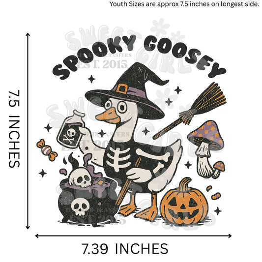 Spooky Goosey Skeleton Duck HEAT TRANSFER – Halloween DTF Iron-On Transfer with Witch Hat, Potion Cauldron, and Pumpkin – Cold Peel, Durable for Shirts and Bags
