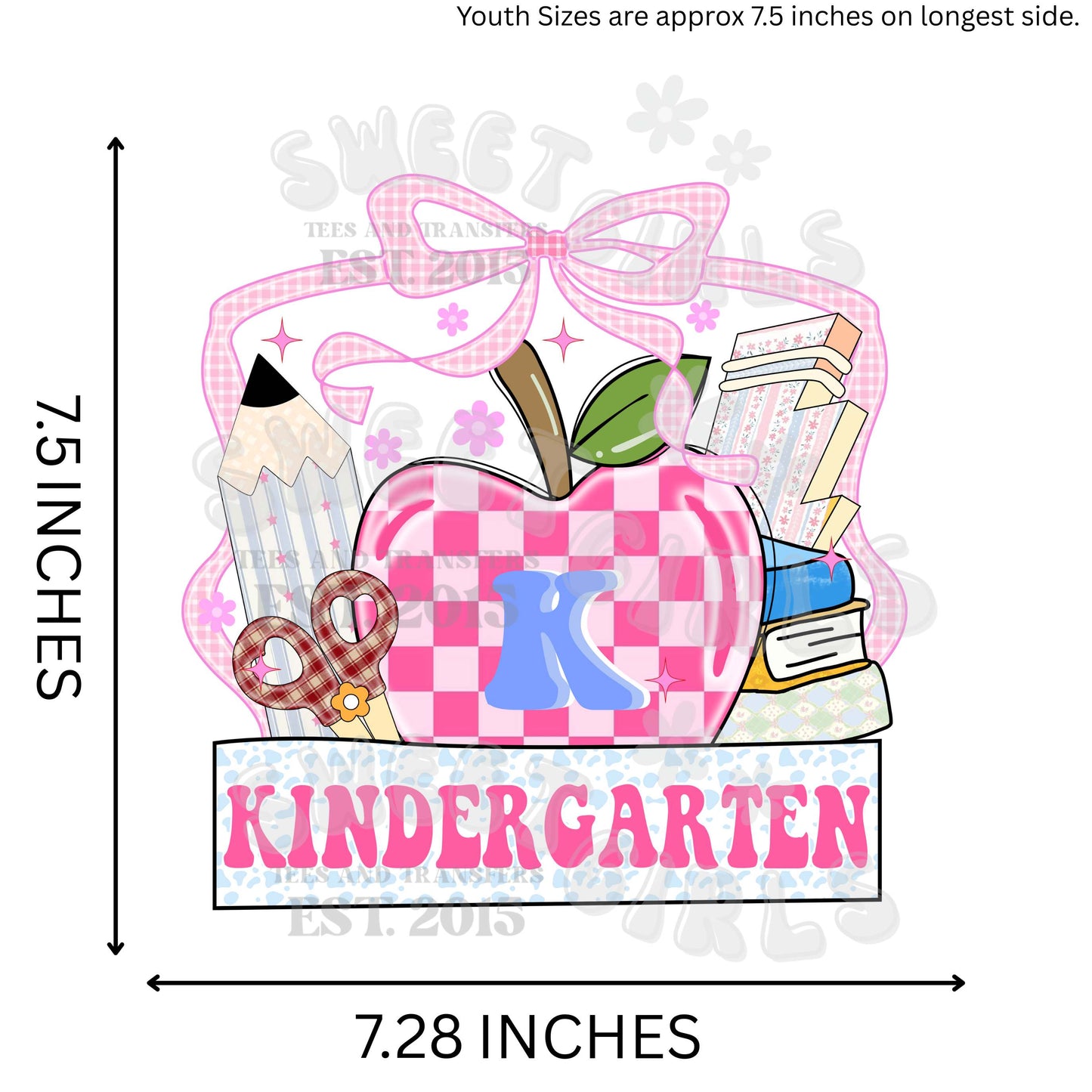 Pink Apple School Grade Level DTF Transfer – Ready to Press Heat Transfer for Teachers, Back to School Iron-On for Shirts, Totes, & More – Direct to Film Transfer for Pre-K, Kindergarten, 1st-6th