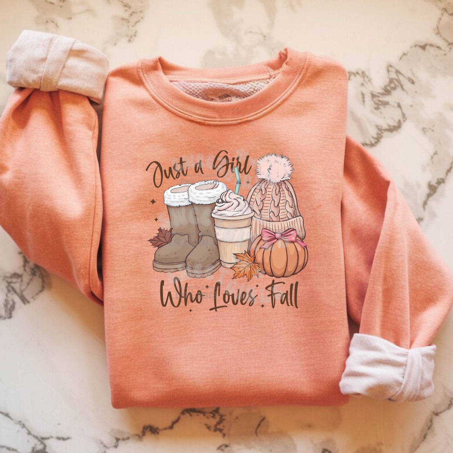 Just a Girl Who Loves Fall DTF Transfer – Pumpkin Spice Boots & Beanie Iron-On – Ready to Press Heat Transfer for Autumn Shirts & Cozy Vibes