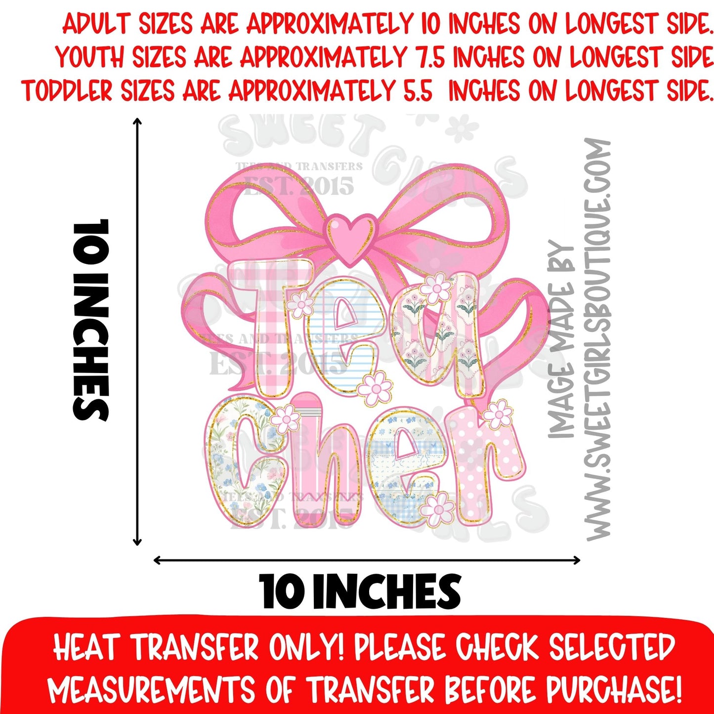 TEACHER TEACHER coquette bow teacher heat transfer NOT A SHIRT pastel teacher bow teacher aesthetic dtf transfer