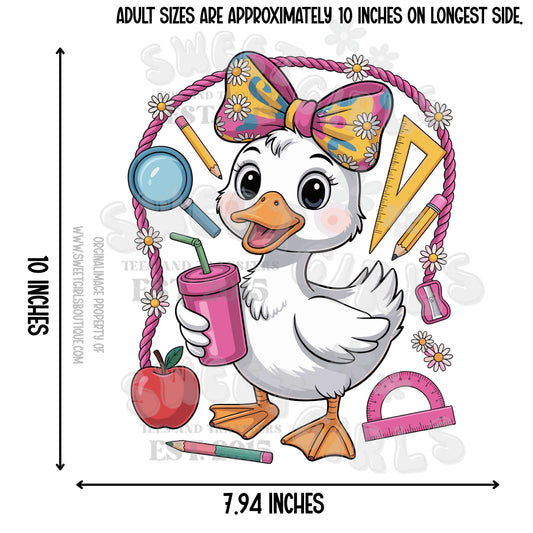 Cute Duck School Supplies Back to School DTF Transfer