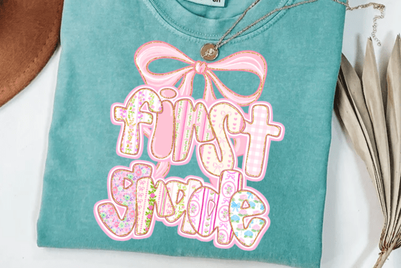 Pastel Bow School DTF Heat Transfers – Pre-K to 5th Grade – Pink Grandmillennial Iron-On Shirt Designs for Girls
