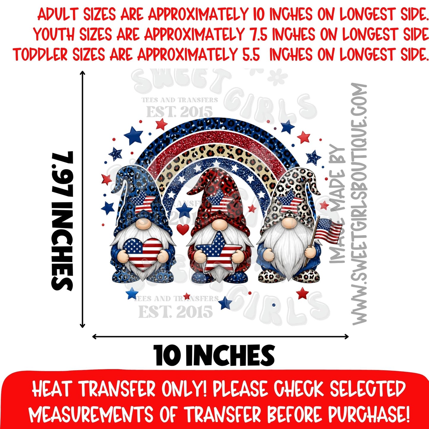 Patriotic Gnome Trio Heat Transfer, Fourth Of July DTF Transfer, American Flag Gnome Shirt Decal, Red White Blue Leopard Stars Graphic, Summer USA Transfer, Not A Shirt