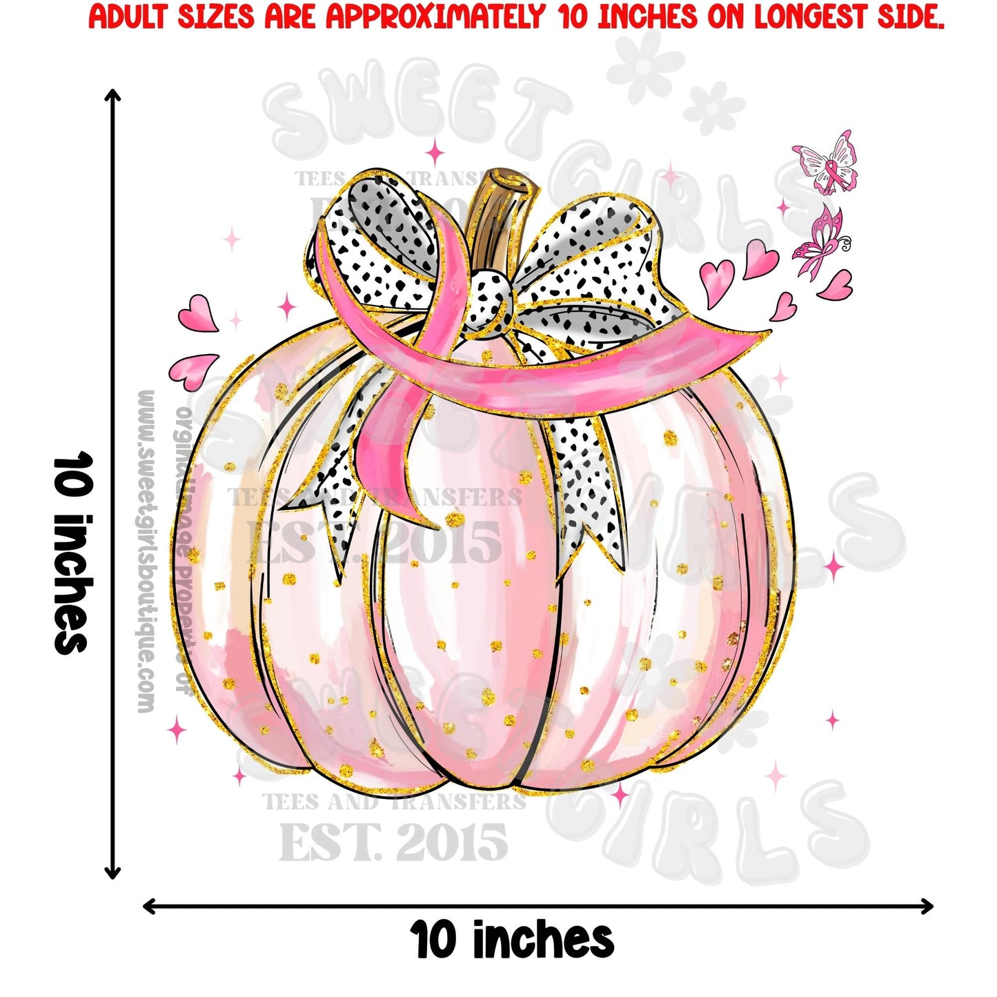 Pink Pumpkin with Breast Cancer Awareness Bow DTF Heat Transfer – Cute Fall Shirt Iron-On Design – Pink Ribbon Autumn Printable Transfer for DIY Tees