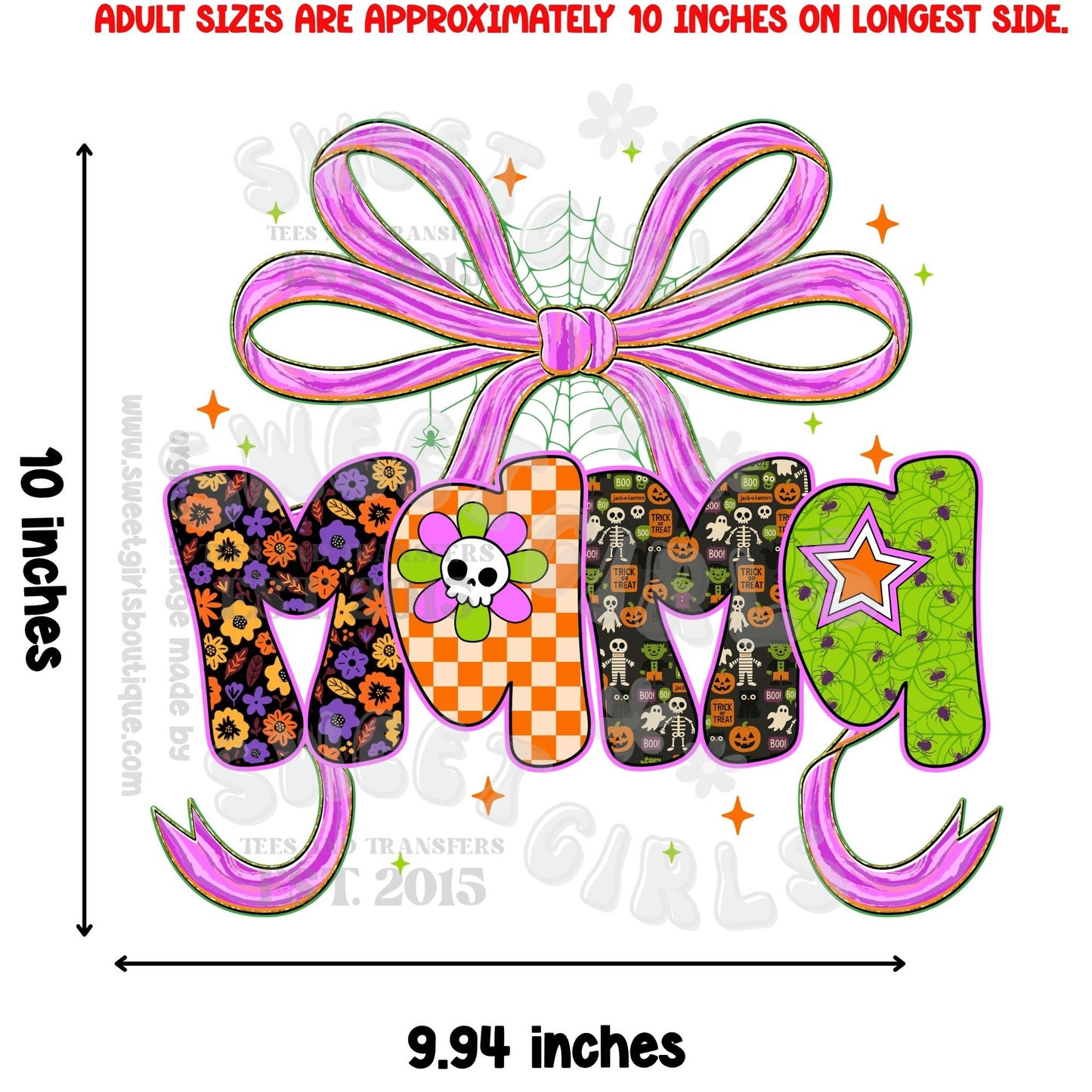 MAMA MIMI GIGI NANA Halloween Bow DTF Heat Transfer β Cute Spooky Shirt Design β Fall Printable Transfer for DIY Tees