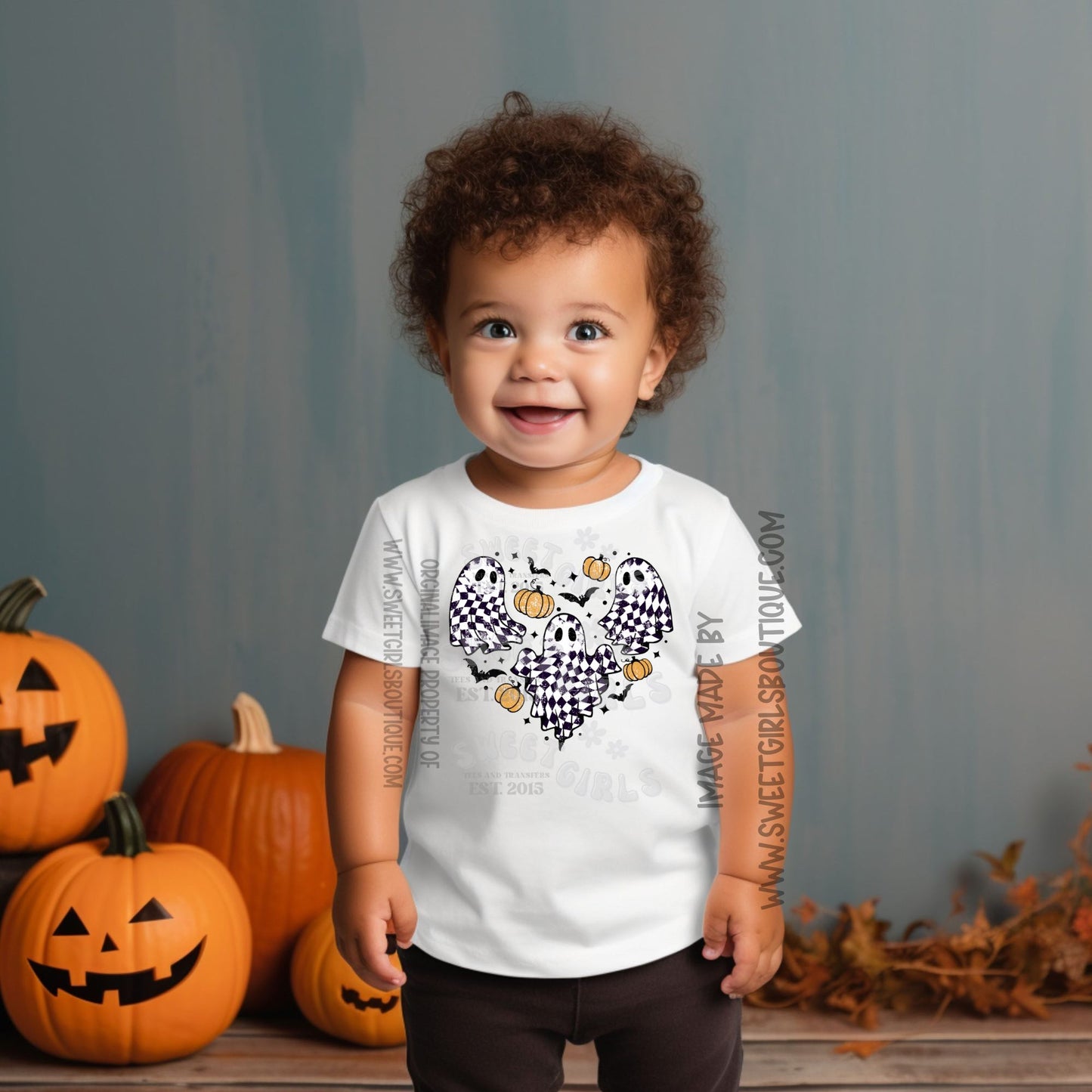 Checkerboard Ghost Trio Halloween DTF Heat Transfer – Cute Retro Spooky Print