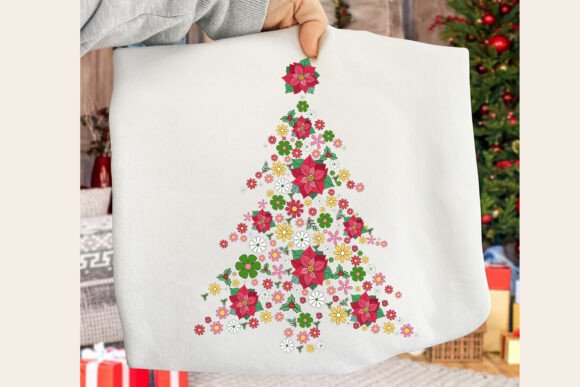 Floral Christmas Tree Poinsettia Holiday DTF Heat Transfer Ready to Press Iron On