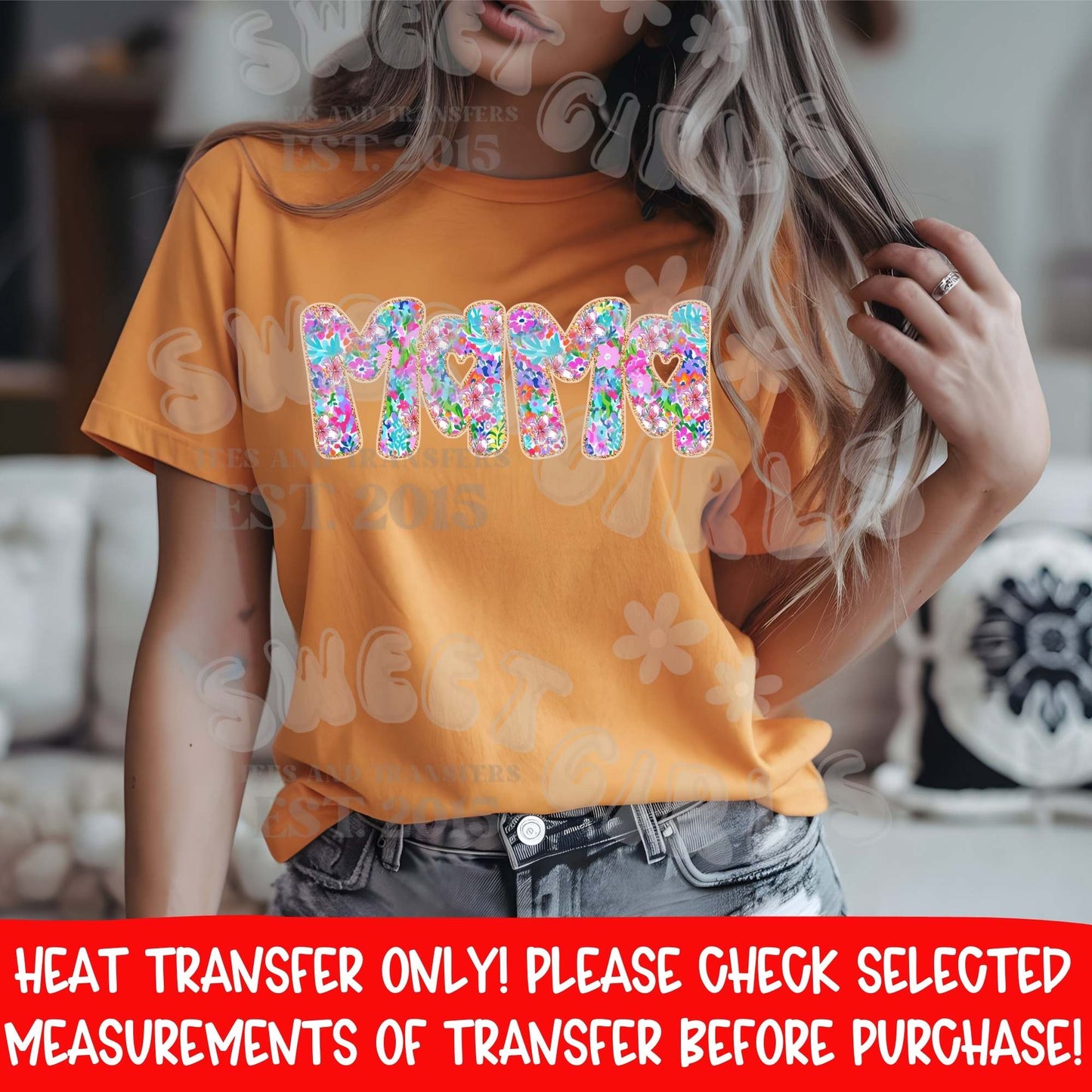 Colorful Floral Mama Heart Letters DTF Heat Transfer Ready to Press Iron On