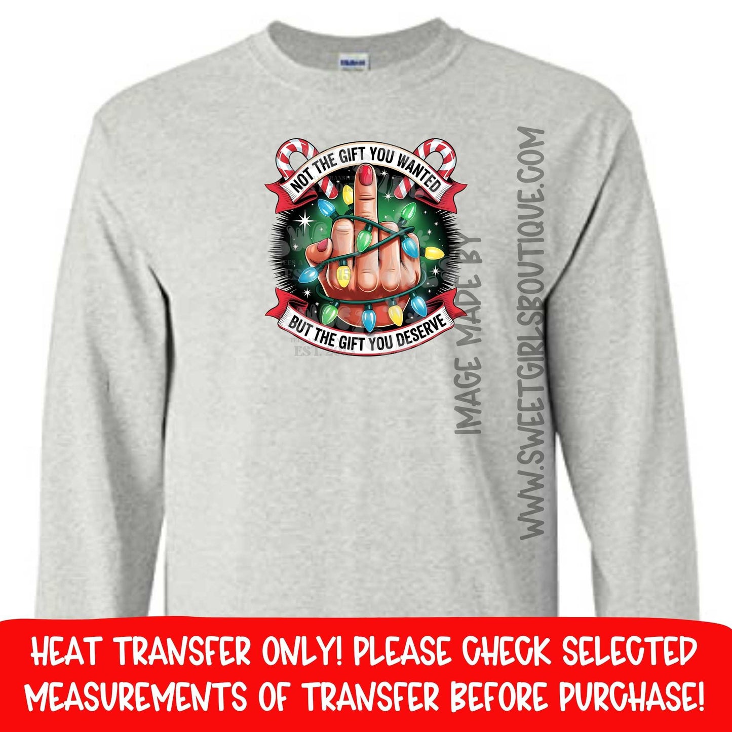 Christmas Humor Not The Gift You Wanted But The Gift You Deserve Adult Sarcasm Lights DTF Heat Transfer Iron On Adult Funny Holiday