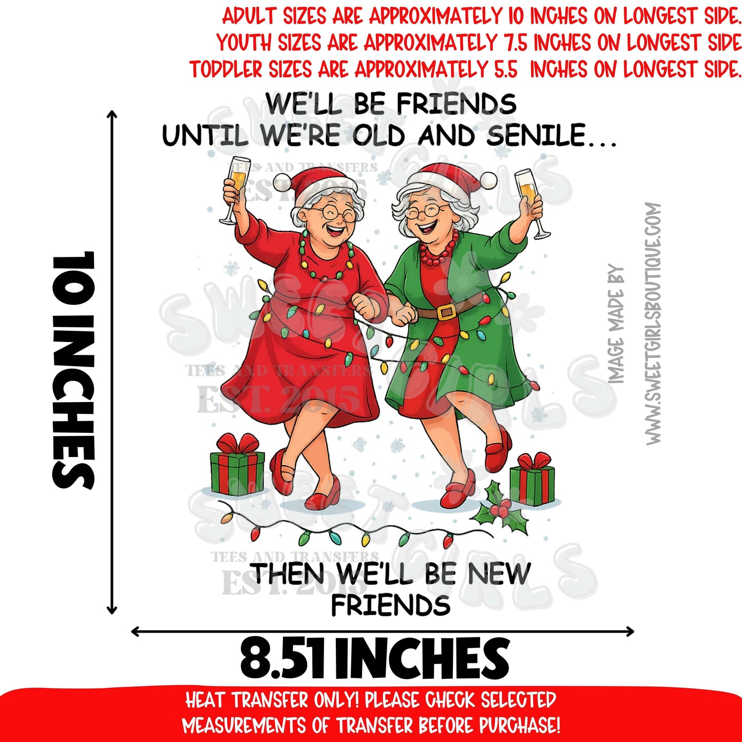 Funny Old Friends Christmas Heat Transfer DTF Print Holiday Best Friend Design