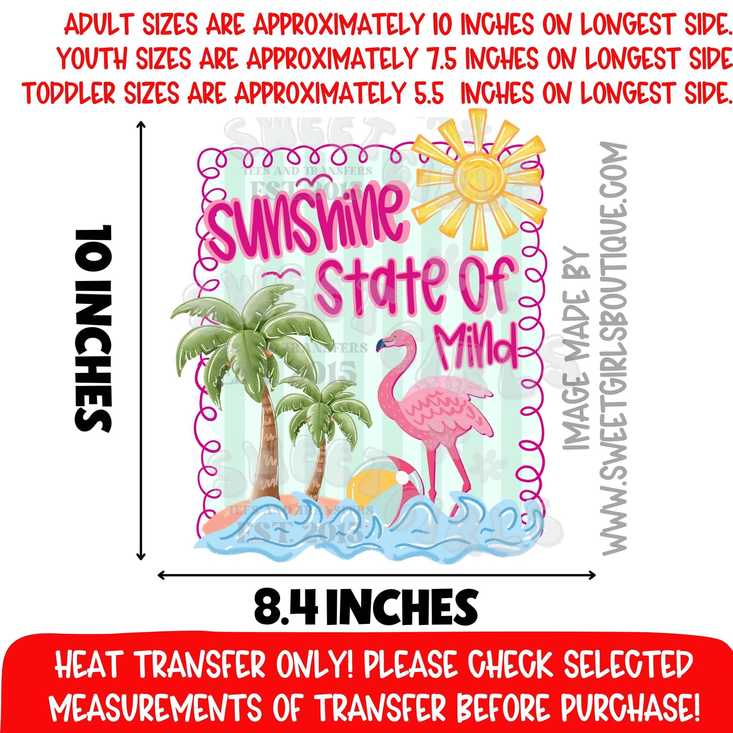 Sunshine State Of Mind Heat Transfer DTF Flamingo Tropical Summer Graphic Vacation Vibes Not A Shirt Iron On Transfer
