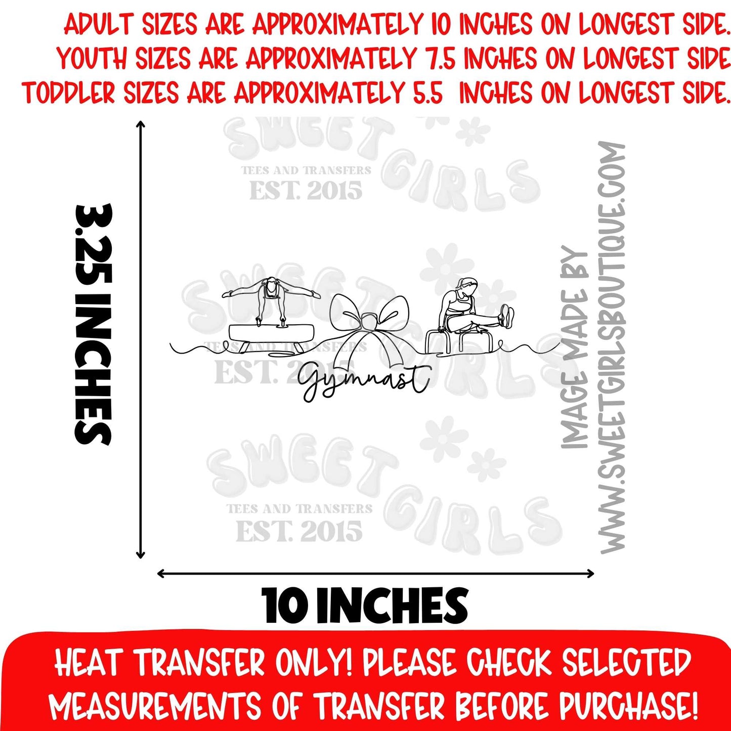 Gymnast Bow Line Art Heat Transfer DTF Iron On Printable Transfer Not a Shirt Girls Gymnastics