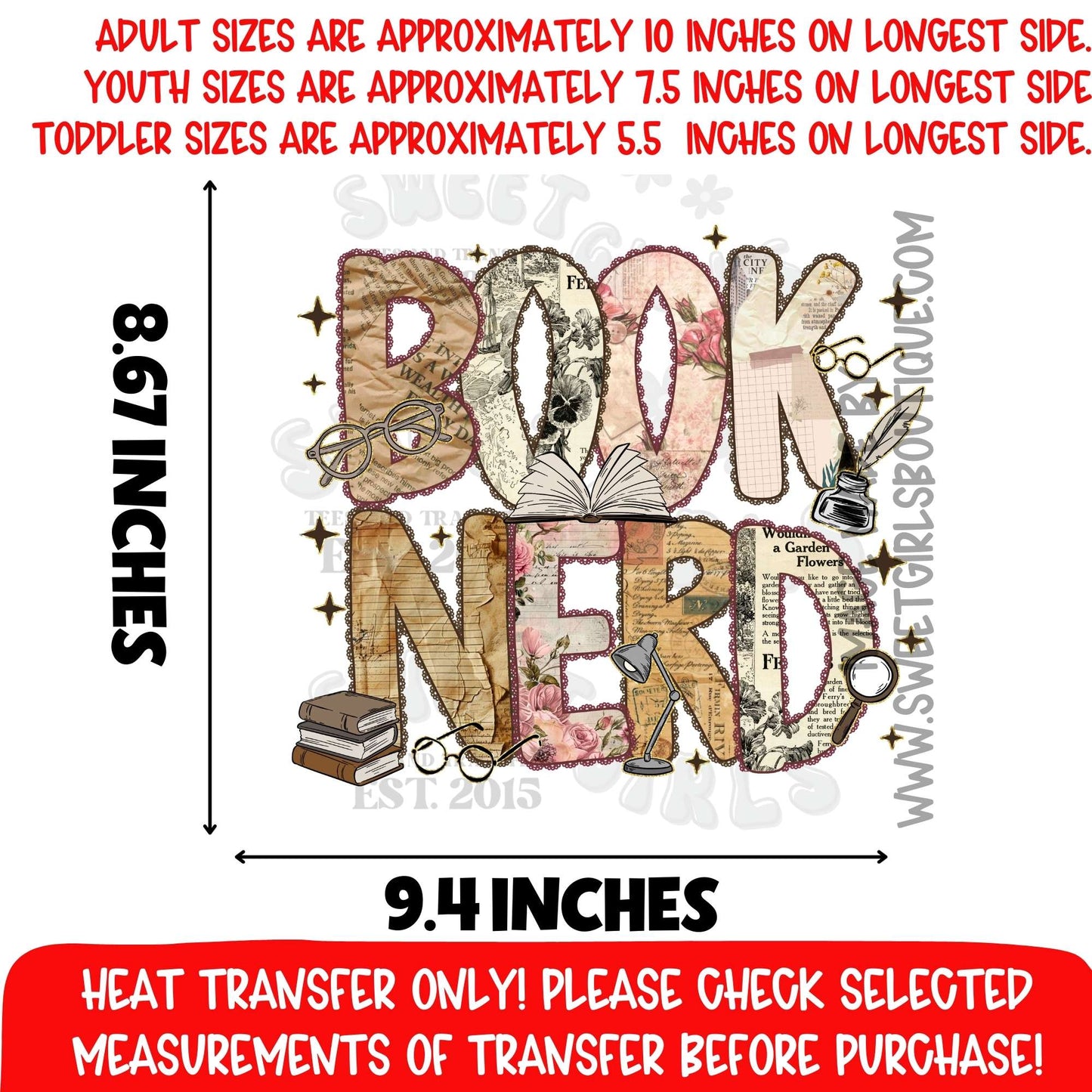 Book Nerd Vintage Floral Reading Library Heat Transfer Not a Shirt