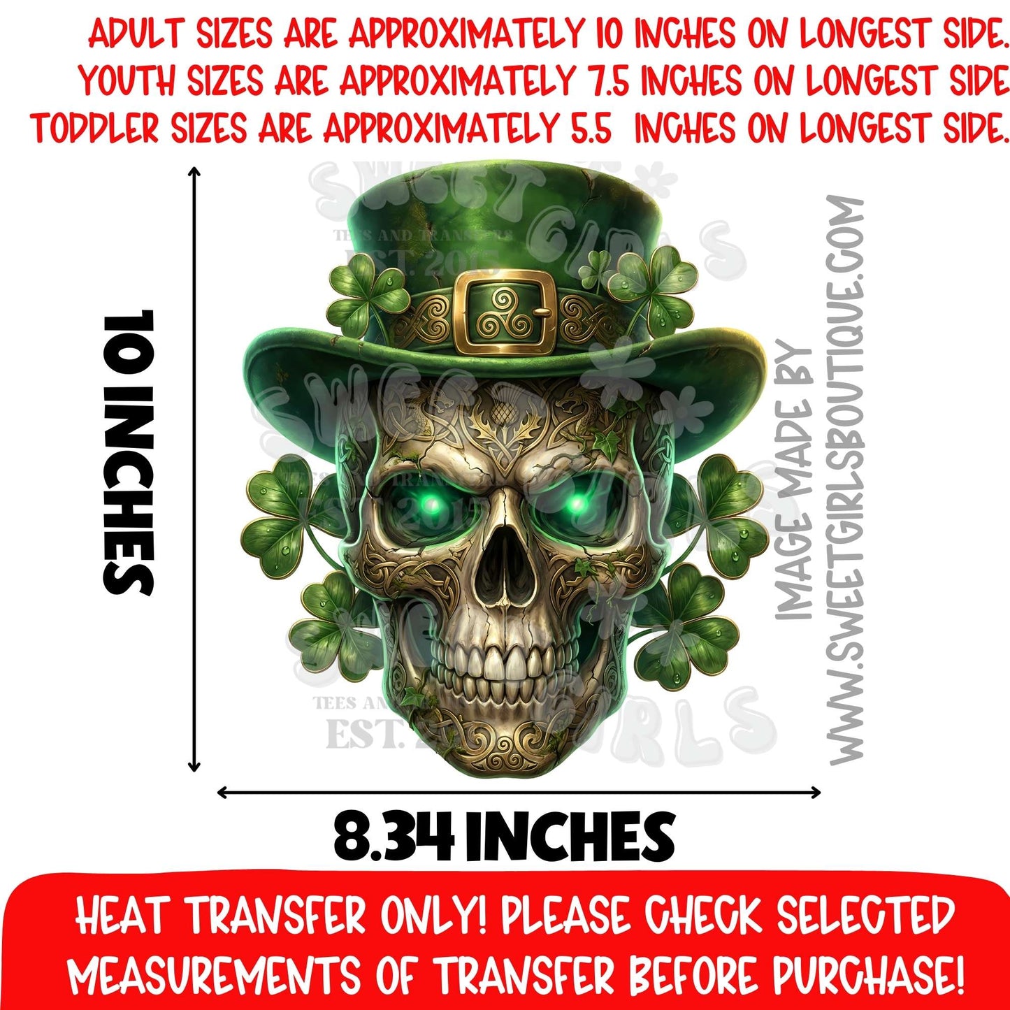 St Patricks Day Skull Shamrock Leprechaun Gothic Green Heat Transfer Not a Shirt