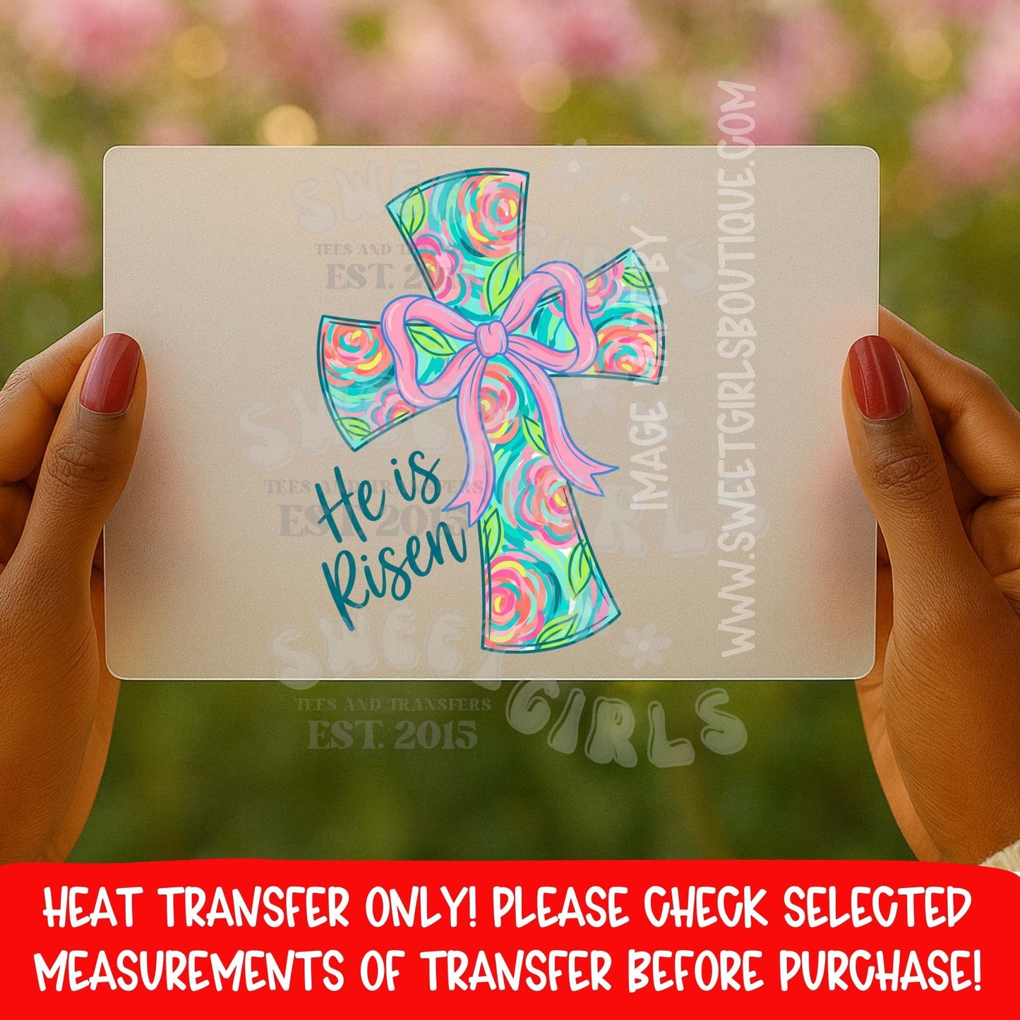 He Is Risen Cross Heat Transfer DTF Iron On Graphic Transfer – Christian Easter Faith Design Not a Shirt