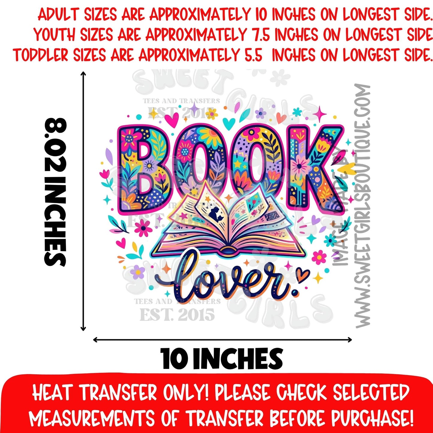 Book Lover Reading Teacher Library Heat Transfer, Colorful Floral Book DTF Transfer For Shirts, Bookish Reader Gift Iron On, Librarian Book Club Transfer, Classroom Reading Shirt Graphic, NOT A SHIRT