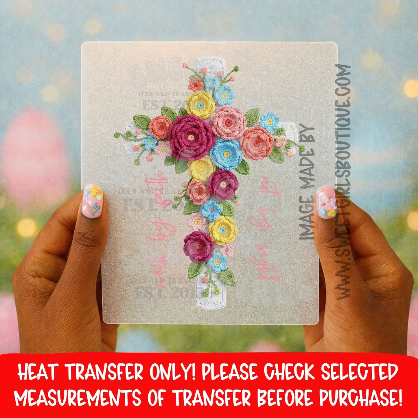 Floral Cross Easter Christian DTF Heat Transfer Iron On Applique Faith Spring Design
