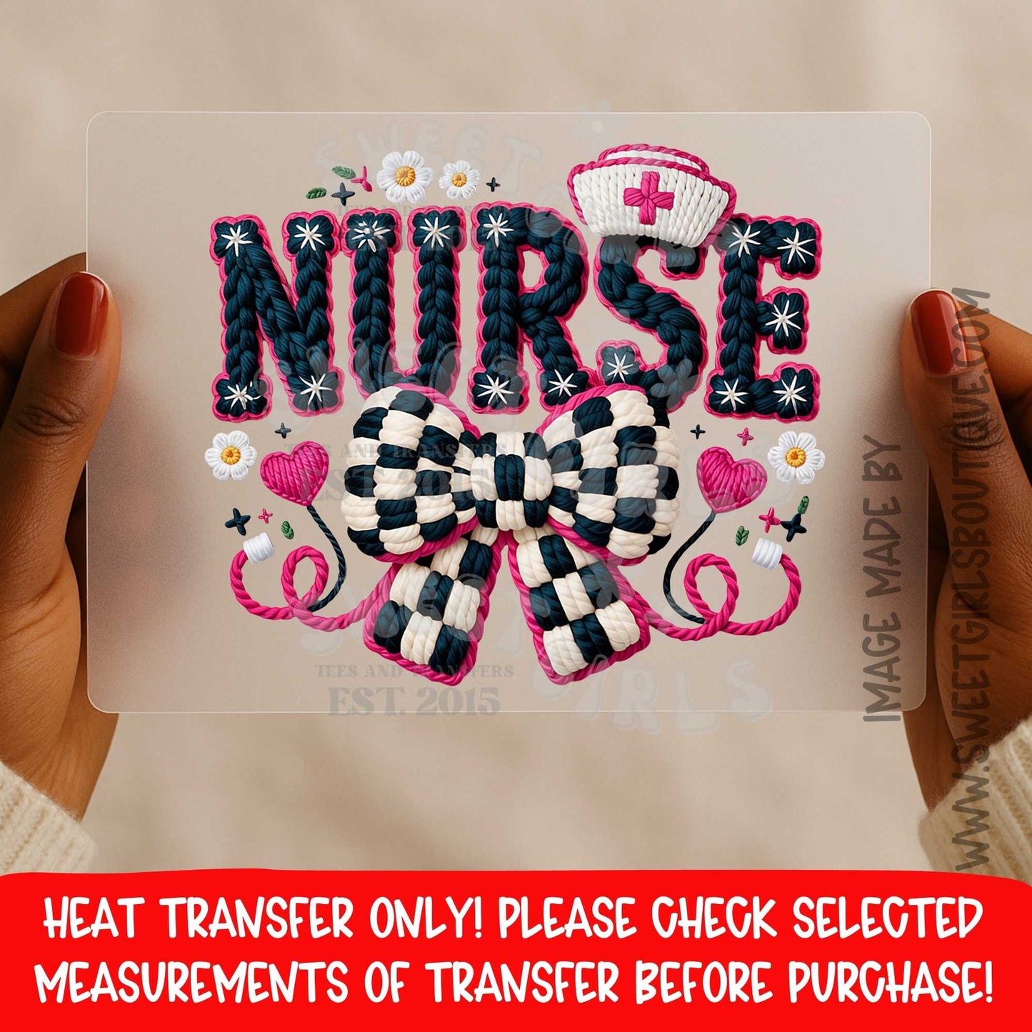 Nurse Coquette Bow DTF Heat Transfer Nurse Gift Pink Ribbon