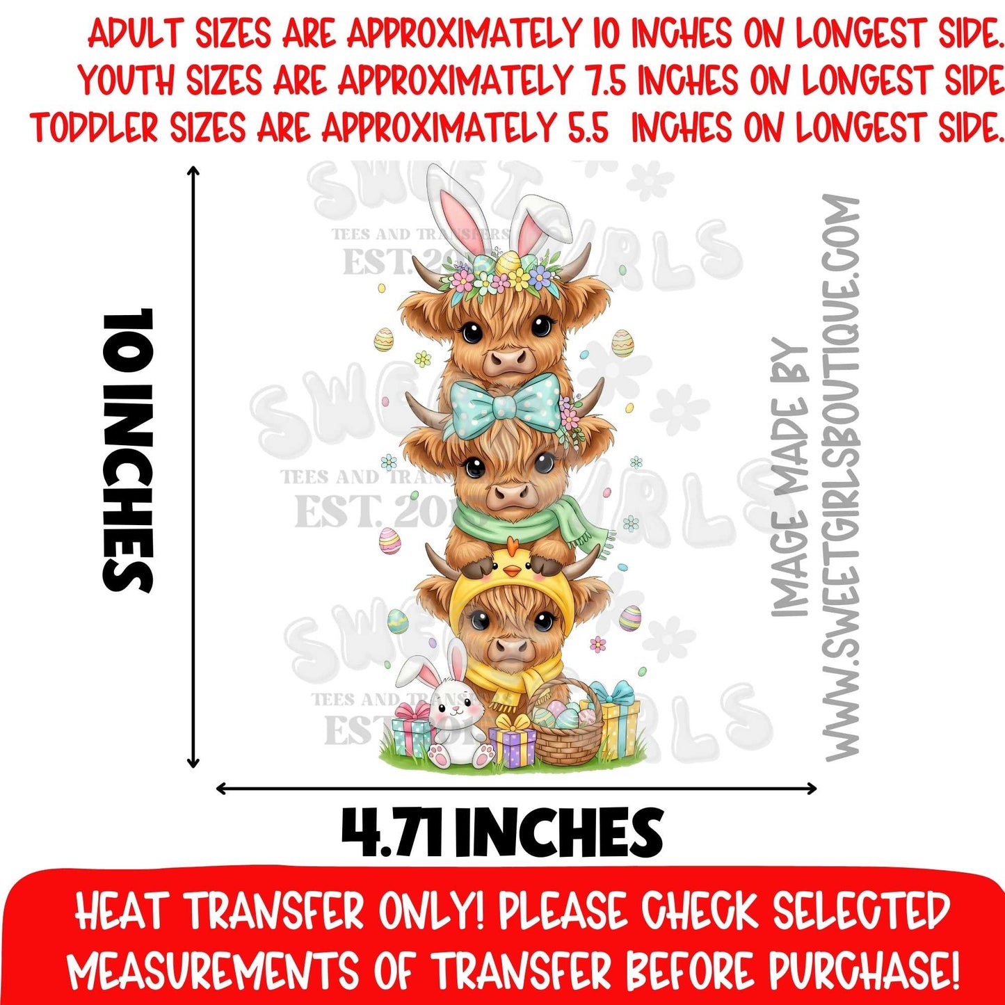 Stacked Easter Cow DTF Heat Transfer Highland Cow Bunny Spring