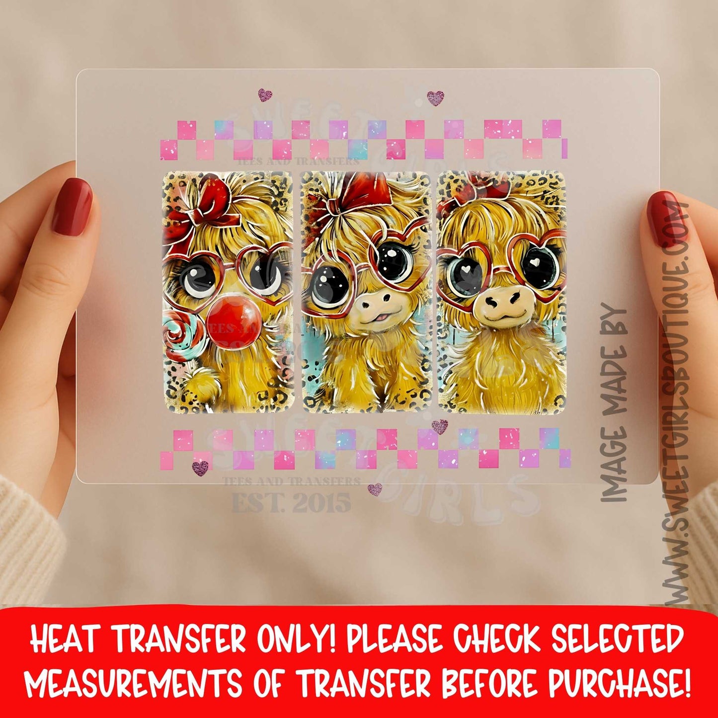 Coquette Highland Cow DTF Heat Transfer Pink Cow Trio Cute Farm