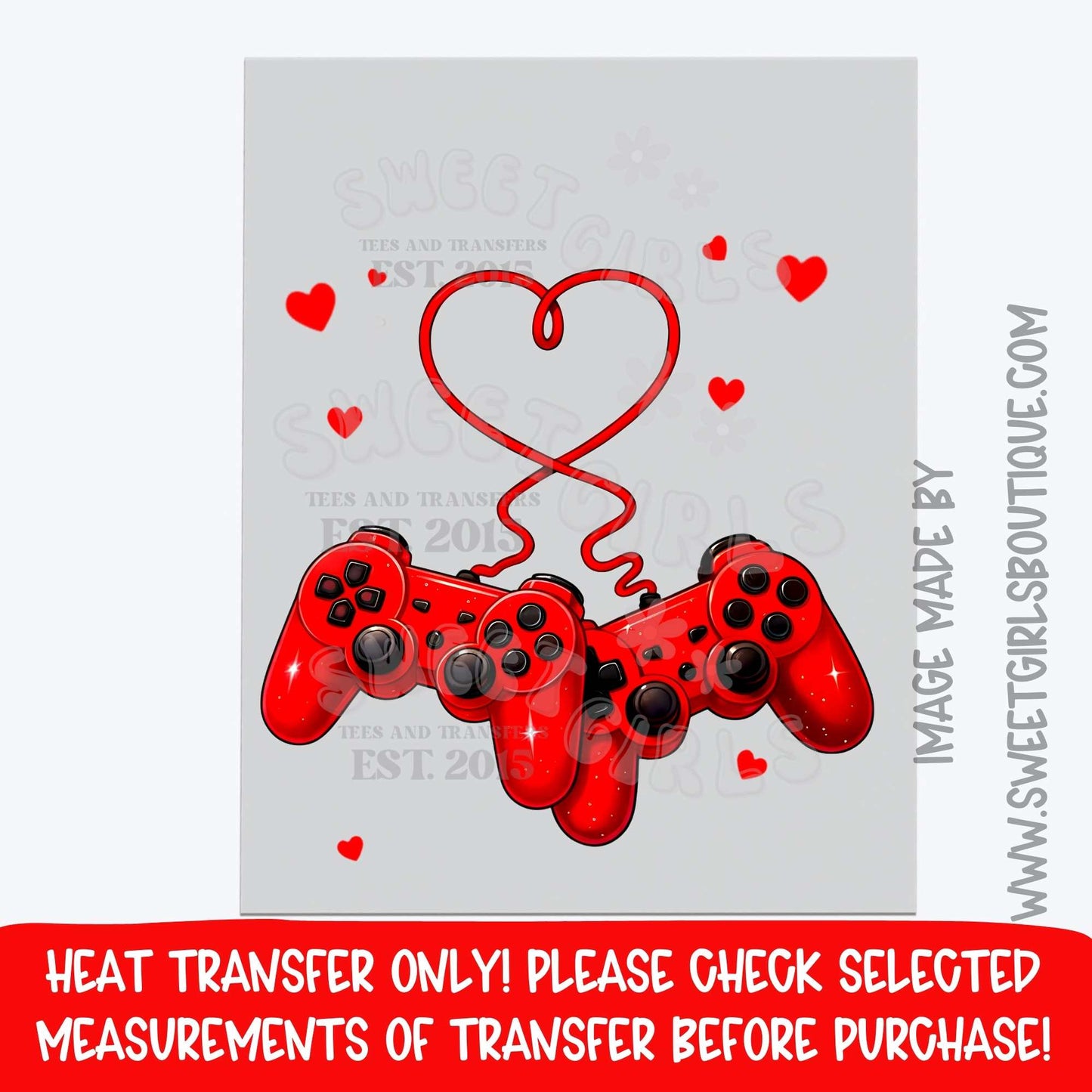 Gamer Love Heart Controller Heat Transfer Valentine Gaming Couple DTF Iron On