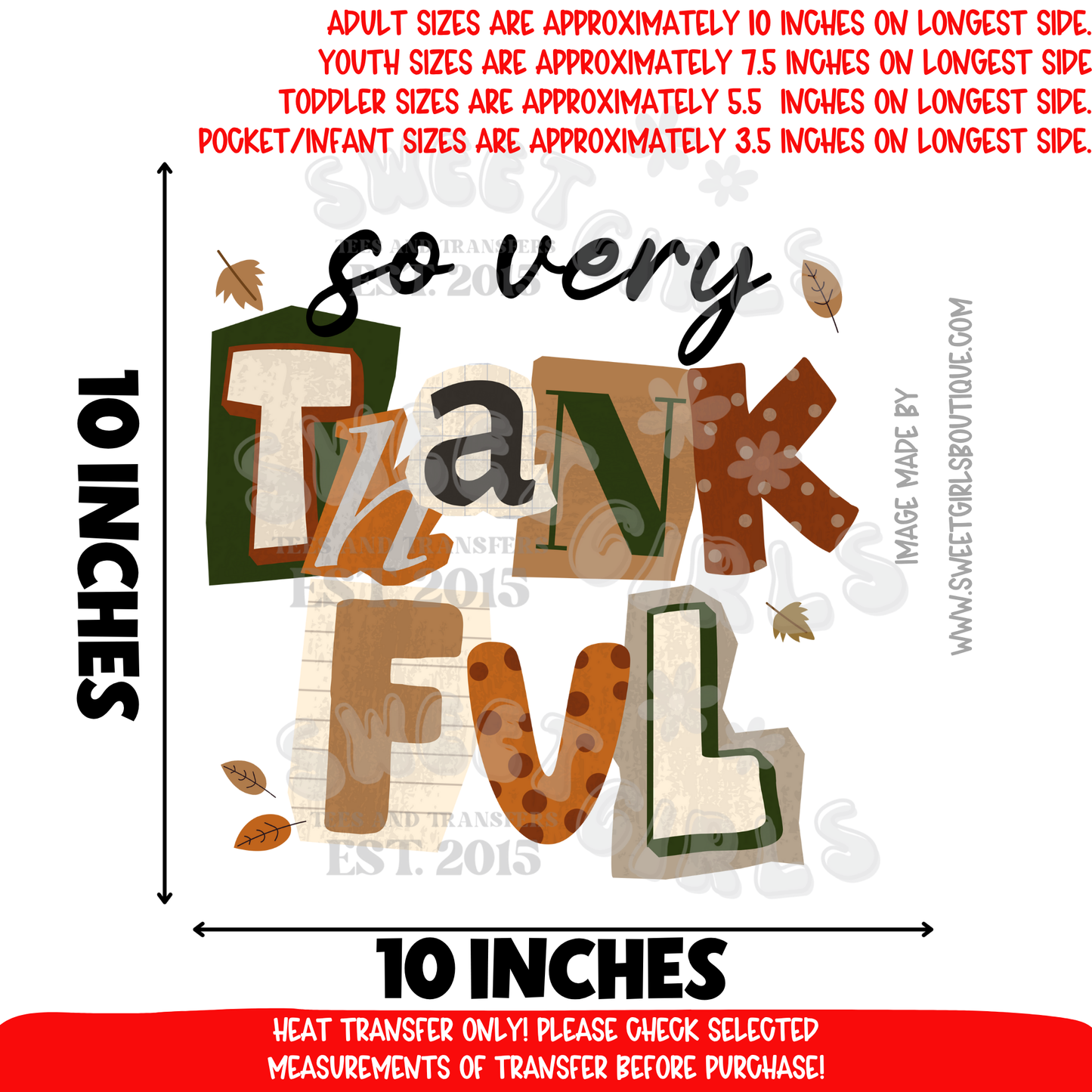 So Very Thankful Autumn Fall Thanksgiving Retro Typography Leaves Cozy DTF Heat Transfer Ready To Press Iron On DIY Shirt Sweatshirt Hoodie Gift
