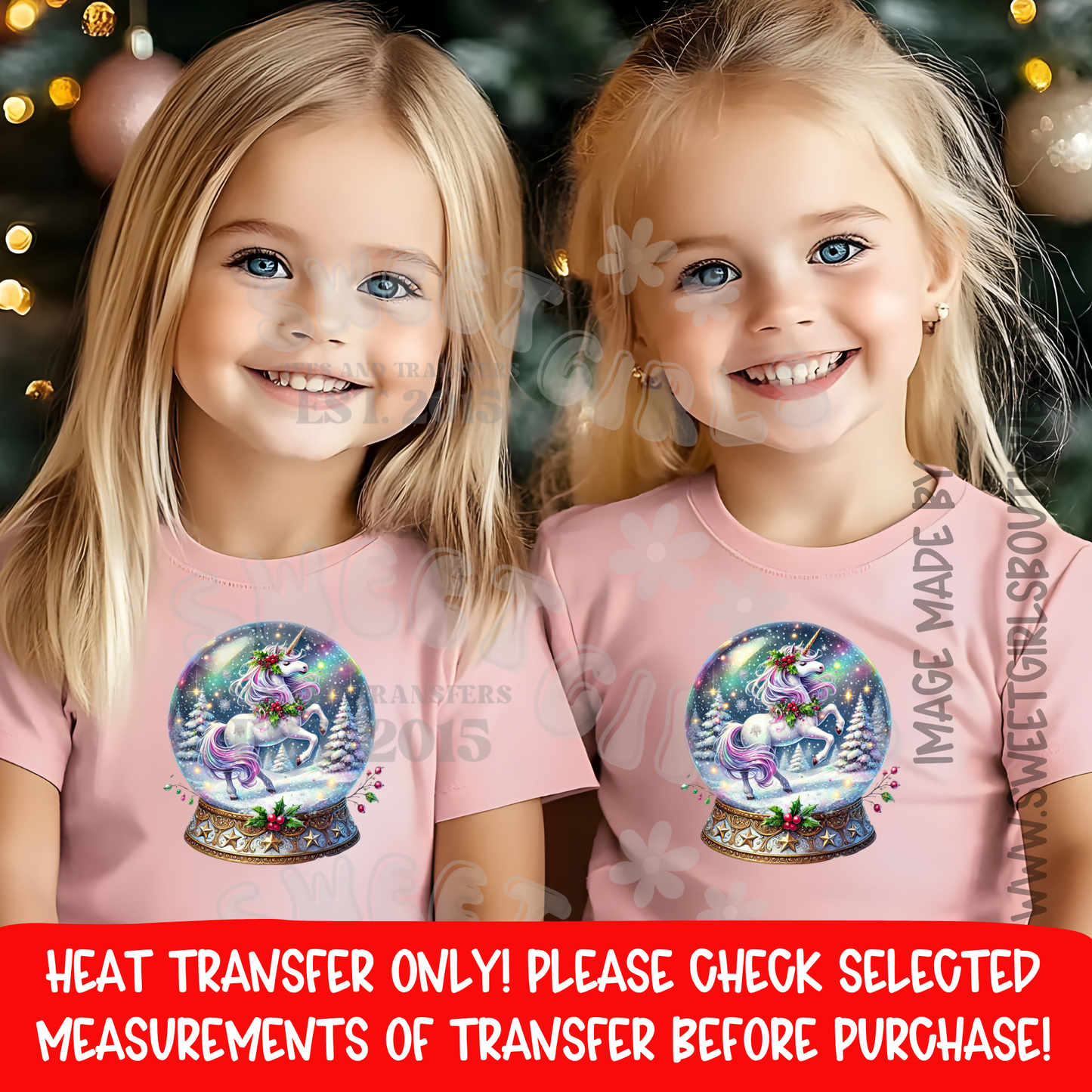 Unicorn Snow Globe Winter Wonderland Christmas Sparkle Magical Holiday DTF Heat Transfer Ready To Press Iron On DIY Shirt Sweatshirt Hoodie Gift