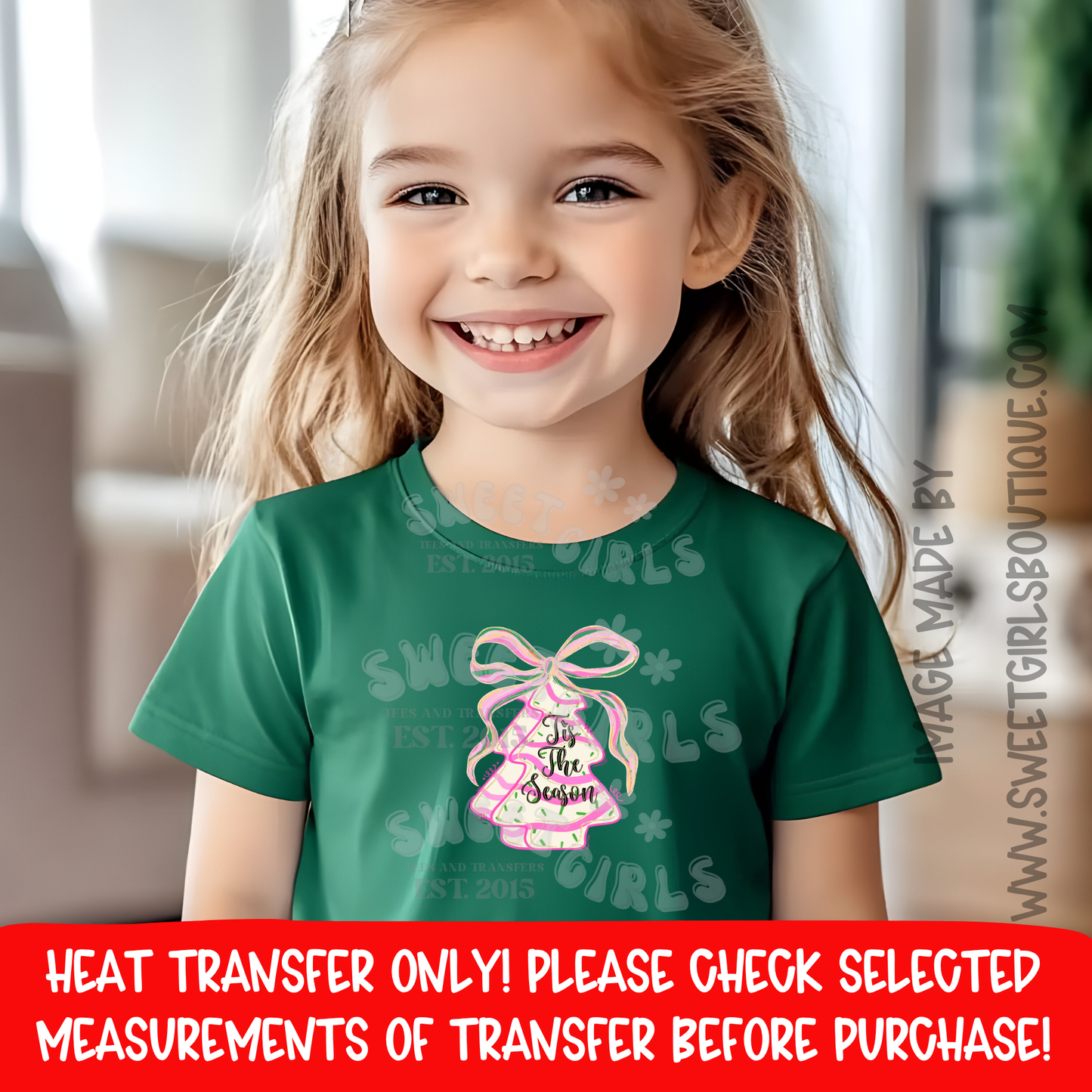 Tis The Season Pink Bow Christmas Tree Holiday Coquette Aesthetic DTF Heat Transfer Ready To Press Iron On DIY Shirt Sweatshirt Hoodie Gift