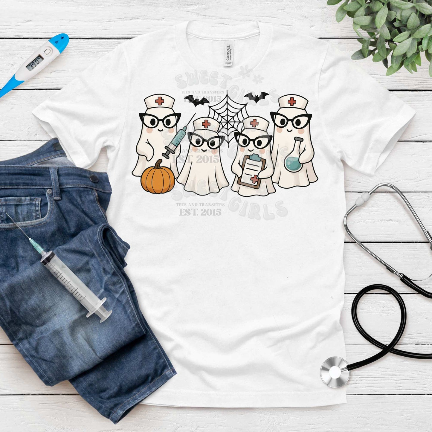 Spooky Nurse Squad Ghosts DTF Transfer – Medical Halloween Group Design – Ready to Press
