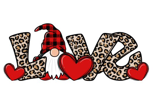 Red Hearts Gnome DTF Print