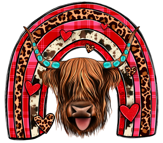 Highland Cow Love Rainbow DTF Print