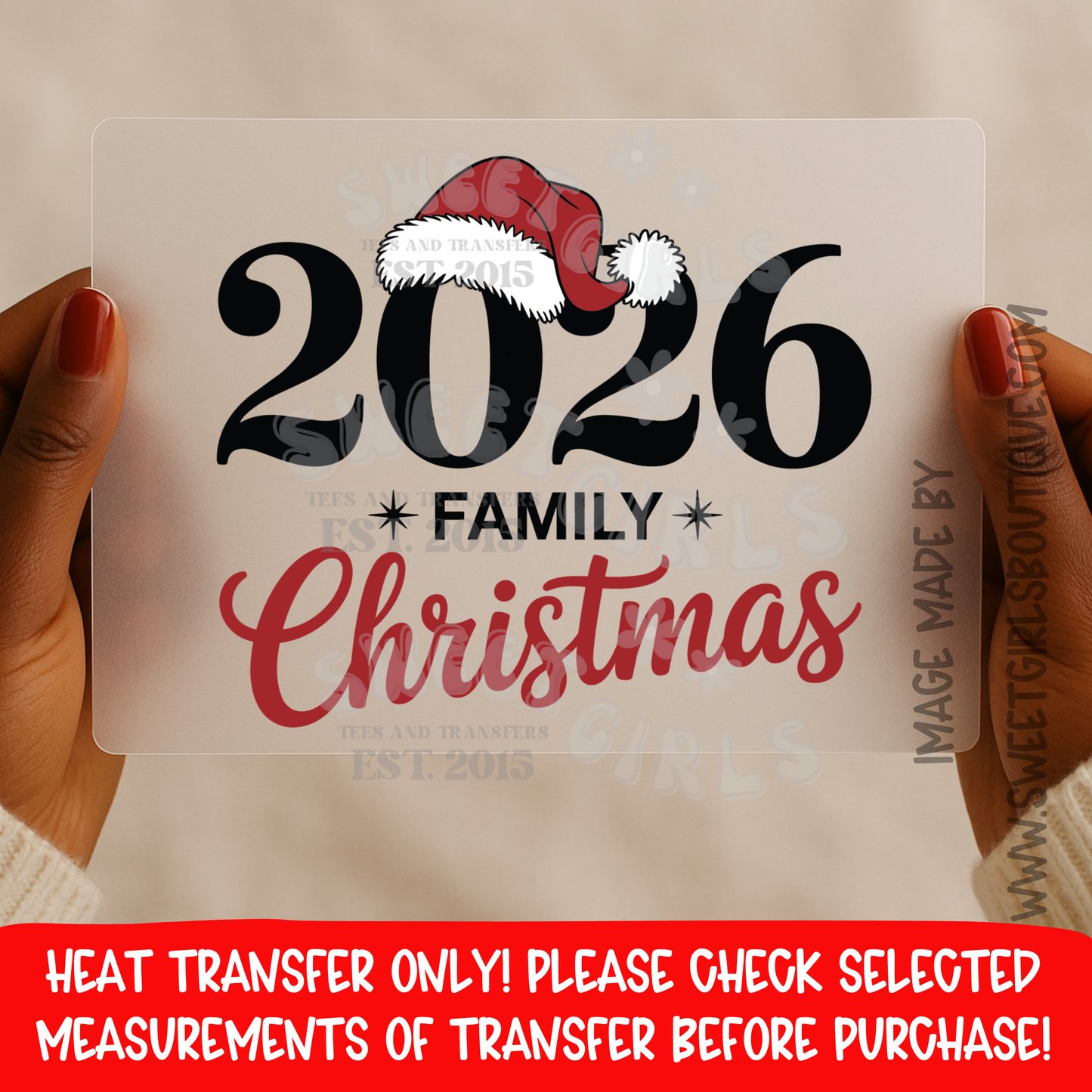 2026 Family Christmas Heat Transfer DTF Iron On Holiday Design for Matching Family Shirts Pajamas