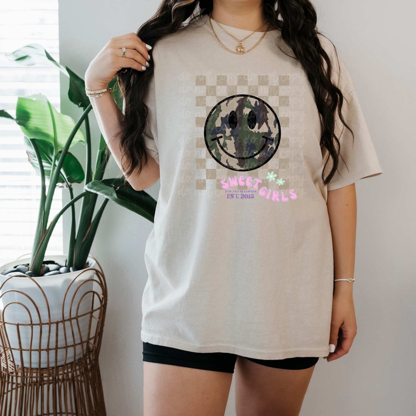 Camo Smiley Face Checkerboard Grunge Heat Transfer