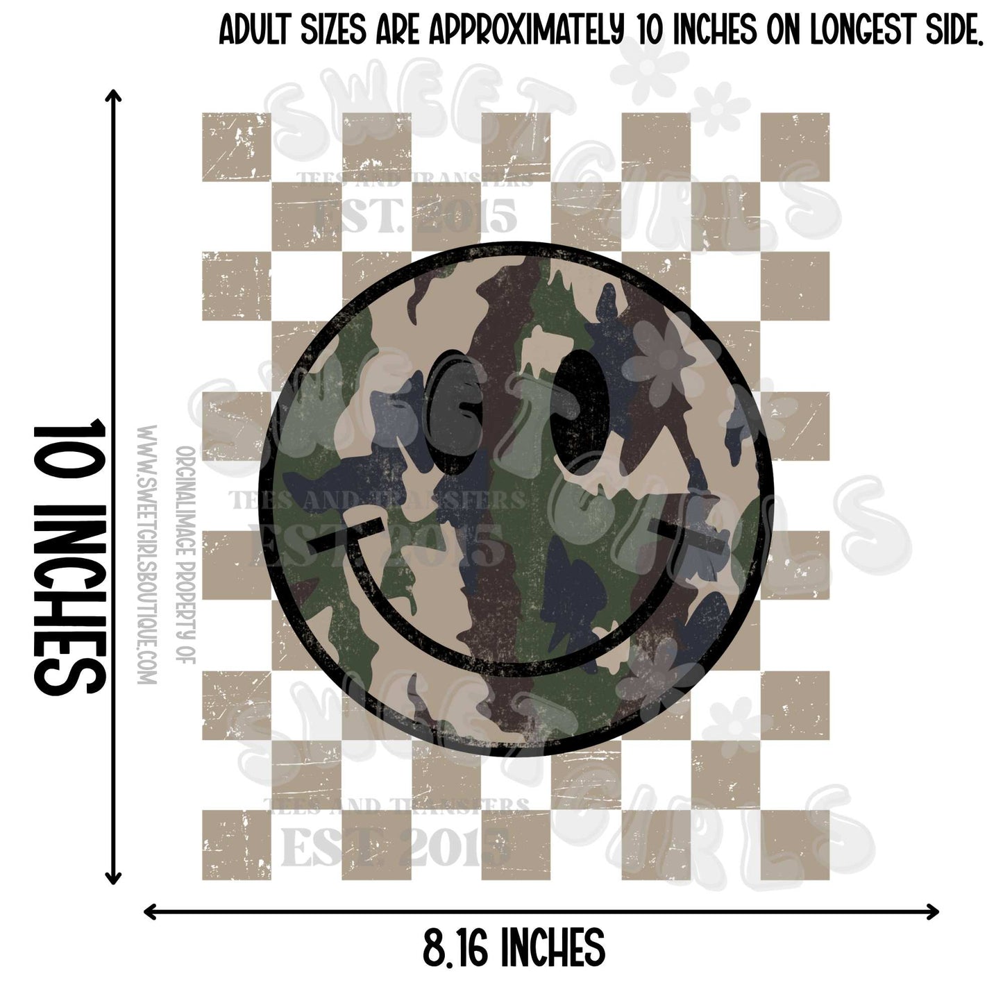 Camo Smiley Face Checkerboard Grunge Heat Transfer